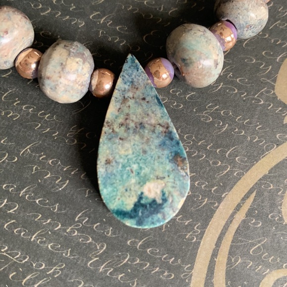 Vintage Estate Jewelry Chunky Marble Stone Bead Necklace Turquoise Blue Purple - Picture 13 of 16